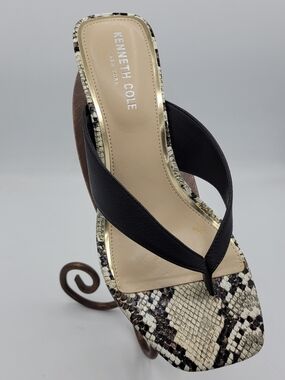 Size 7 • Kenneth Cole Black Upper Leather & Snakeskin-Print Thong Sandal